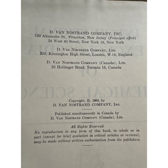 International Encyclopedia Of Chemical Science By D. Van Nostrand Company 1964 H - Picture 4 of 15